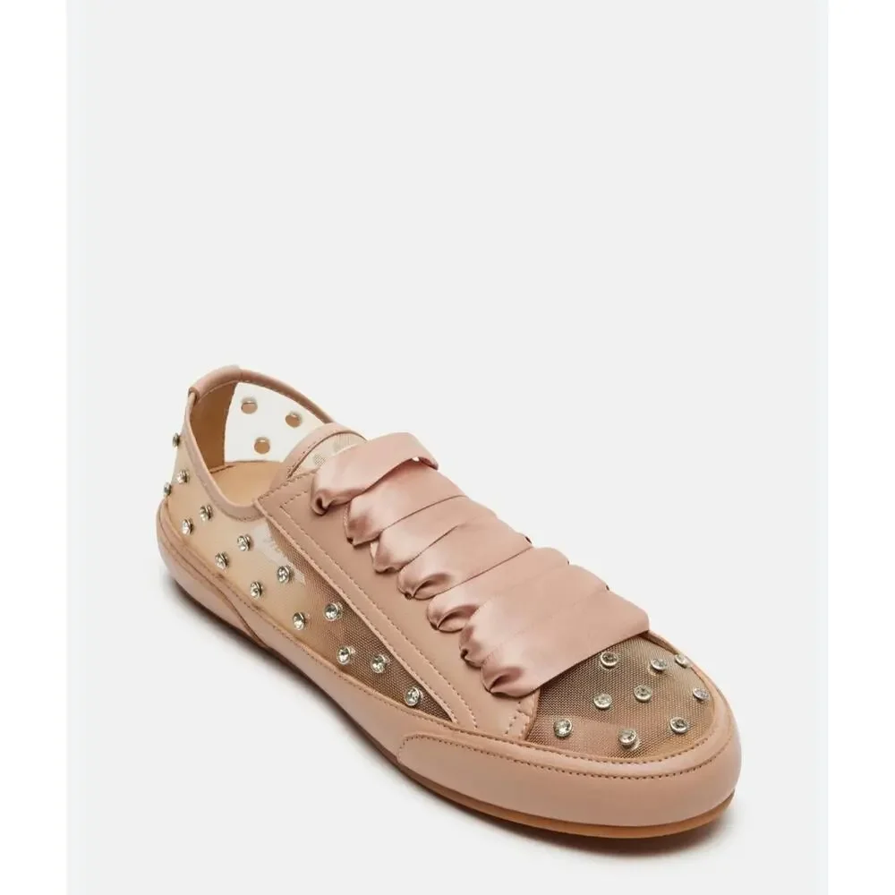 Steve Madden Tread Mauve Mesh Rhinstone Sneakers Minimalist Glam Chic